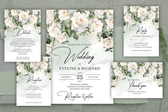 Download Vintage White Roses Wedding Invitation - Vintage Collection